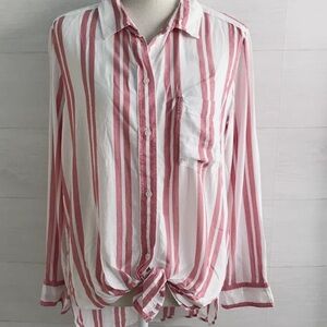 American Eagle - Striped knot front oversize HI-LO button down shirt